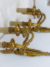 Load image into Gallery viewer, Gorgeous Antique PAIR French Bronze 1930 Wall Light Sconce Triple arms Louis XVI