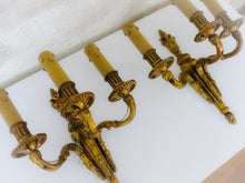 Load image into Gallery viewer, Gorgeous Antique PAIR French Bronze 1930 Wall Light Sconce Triple arms Louis XVI