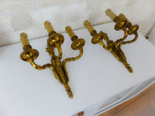 Load image into Gallery viewer, Gorgeous Antique PAIR French Bronze 1930 Wall Light Sconce Triple arms Louis XVI