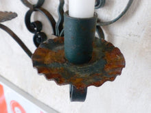 Load image into Gallery viewer, Gorgeous Pair Decorative Wrought Iron Wall Sconces Candlestick French Circa 1950