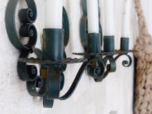 Load image into Gallery viewer, Gorgeous Pair Decorative Wrought Iron Wall Sconces Candlestick French Circa 1950