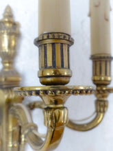 Load image into Gallery viewer, Gorgeous Antique PAIR French Bronze 1930 Wall Light Sconce Triple arms Louis XVI