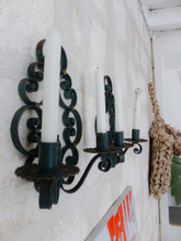 Load image into Gallery viewer, Gorgeous Pair Decorative Wrought Iron Wall Sconces Candlestick French Circa 1950