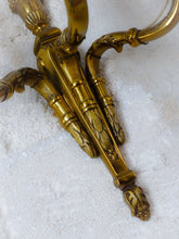 Load image into Gallery viewer, Gorgeous Antique PAIR French Bronze 1930 Wall Light Sconce Triple arms Louis XVI