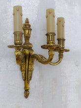 Load image into Gallery viewer, Gorgeous Antique PAIR French Bronze 1930 Wall Light Sconce Triple arms Louis XVI