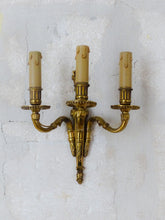 Load image into Gallery viewer, Gorgeous Antique PAIR French Bronze 1930 Wall Light Sconce Triple arms Louis XVI