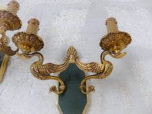 Load image into Gallery viewer, Vintage PAIR French Empire Wall Light Sconce RARE 2 Light Swans Bronze 1950