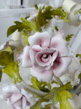 Load image into Gallery viewer, Charming Large Vintage Italian Chandelier Toleware & Porcelain Flowers Foliage 2
