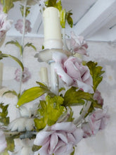 Load image into Gallery viewer, Charming Large Vintage Italian Chandelier Toleware & Porcelain Flowers Foliage 2