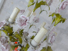 Load image into Gallery viewer, Charming Large Vintage Italian Chandelier Toleware & Porcelain Flowers Foliage 2