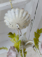 Load image into Gallery viewer, Charming Large Vintage Italian Chandelier Toleware & Porcelain Flowers Foliage 2