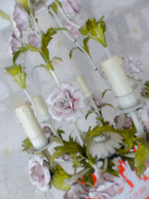Load image into Gallery viewer, Charming Large Vintage Italian Chandelier Toleware & Porcelain Flowers Foliage 2
