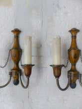 Load image into Gallery viewer, RARE Set French Antique Chandelier + Pair Wall Lights Wood Empire late 19TH