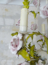Load image into Gallery viewer, Charming Large Vintage Italian Chandelier Toleware & Porcelain Flowers Foliage 2