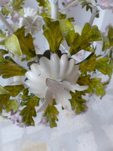 Load image into Gallery viewer, Charming Large Vintage Italian Chandelier Toleware & Porcelain Flowers Foliage 2