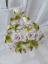 Load image into Gallery viewer, Charming Large Vintage Italian Chandelier Toleware & Porcelain Flowers Foliage 2