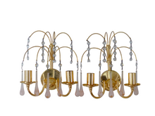 Load image into Gallery viewer, RARE Vintage Waterfall Pair Wall Light Pink Glass Drops 1970 MURANO Brass VENINI