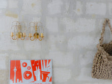 Load image into Gallery viewer, RARE Vintage Waterfall Pair Wall Light Pink Glass Drops 1970 MURANO Brass VENINI