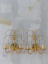 Load image into Gallery viewer, RARE Vintage Waterfall Pair Wall Light Pink Glass Drops 1970 MURANO Brass VENINI
