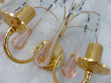 Load image into Gallery viewer, RARE Vintage Waterfall Pair Wall Light Pink Glass Drops 1970 MURANO Brass VENINI