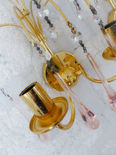 Load image into Gallery viewer, RARE Vintage Waterfall Pair Wall Light Pink Glass Drops 1970 MURANO Brass VENINI