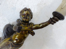 Load image into Gallery viewer, Gorgeous Vintage PAIR French Wall Light Sconce Rare 2 Cherubs Angels Bronze 1950