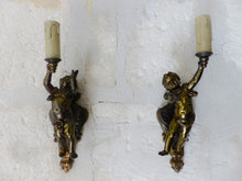 Load image into Gallery viewer, Gorgeous Vintage PAIR French Wall Light Sconce Rare 2 Cherubs Angels Bronze 1950