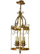 Load image into Gallery viewer, Gorgeous XL Vintage Hall Lantern Chandelier Gilded Bronze Brass Ceiling Ribbon