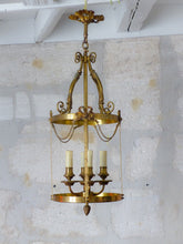 Load image into Gallery viewer, Gorgeous XL Vintage Hall Lantern Chandelier Gilded Bronze Brass Ceiling Ribbon