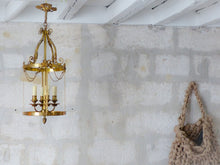 Load image into Gallery viewer, Gorgeous XL Vintage Hall Lantern Chandelier Gilded Bronze Brass Ceiling Ribbon