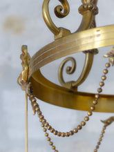 Load image into Gallery viewer, Gorgeous XL Vintage Hall Lantern Chandelier Gilded Bronze Brass Ceiling Ribbon