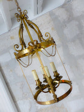 Load image into Gallery viewer, Gorgeous XL Vintage Hall Lantern Chandelier Gilded Bronze Brass Ceiling Ribbon