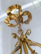 Load image into Gallery viewer, Gorgeous XL Vintage Hall Lantern Chandelier Gilded Bronze Brass Ceiling Ribbon