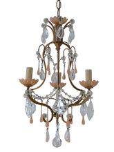 Load image into Gallery viewer, Antique 1930 Chandelier Peachy PINK Opaline Drops Cup Beads MURANO RARE 3 lights