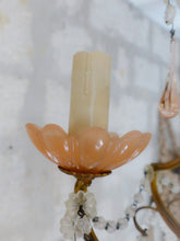 Load image into Gallery viewer, Antique 1930 Chandelier Peachy PINK Opaline Drops Cup Beads MURANO RARE 3 lights