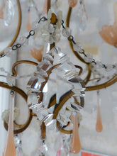 Load image into Gallery viewer, Antique 1930 Chandelier Peachy PINK Opaline Drops Cup Beads MURANO RARE 3 lights