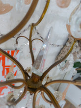 Load image into Gallery viewer, Antique 1930 Chandelier Peachy PINK Opaline Drops Cup Beads MURANO RARE 3 lights