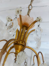 Load image into Gallery viewer, Antique 1930 Chandelier Peachy PINK Opaline Drops Cup Beads MURANO RARE 3 lights