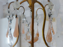 Load image into Gallery viewer, Antique 1930 Chandelier Peachy PINK Opaline Drops Cup Beads MURANO RARE 3 lights