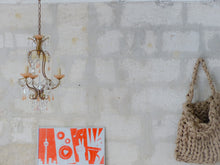 Load image into Gallery viewer, Antique 1930 Chandelier Peachy PINK Opaline Drops Cup Beads MURANO RARE 3 lights