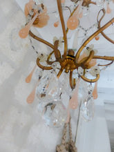 Load image into Gallery viewer, Antique 1930 Chandelier Peachy PINK Opaline Drops Cup Beads MURANO RARE 3 lights