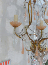 Load image into Gallery viewer, Antique 1930 Chandelier Peachy PINK Opaline Drops Cup Beads MURANO RARE 3 lights