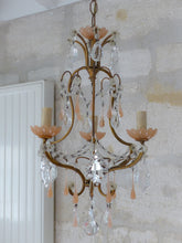 Load image into Gallery viewer, Antique 1930 Chandelier Peachy PINK Opaline Drops Cup Beads MURANO RARE 3 lights