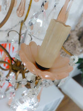 Load image into Gallery viewer, Antique 1930 Chandelier Peachy PINK Opaline Drops Cup Beads MURANO RARE 3 lights