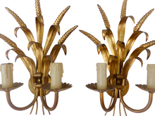 Load image into Gallery viewer, Gorgeous Vintage Pair of French Gilt Metal Ear Wheat Sconces Hollywood Regency