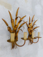 Load image into Gallery viewer, Gorgeous Vintage Pair of French Gilt Metal Ear Wheat Sconces Hollywood Regency