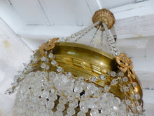 Load image into Gallery viewer, Gorgeous Antique 1920 Louis XVI Chandelier Ribbon Bronze Brass Beads Ceiling