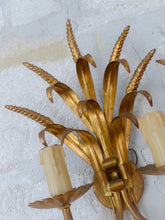 Load image into Gallery viewer, Gorgeous Vintage Pair of French Gilt Metal Ear Wheat Sconces Hollywood Regency