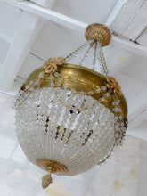 Load image into Gallery viewer, Gorgeous Antique 1920 Louis XVI Chandelier Ribbon Bronze Brass Beads Ceiling