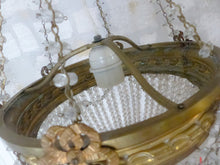 Load image into Gallery viewer, Gorgeous Antique 1920 Louis XVI Chandelier Ribbon Bronze Brass Beads Ceiling